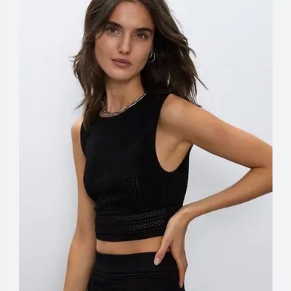 Aritzia Babaton Black Knit Pointelle Crop Top Sz M #1